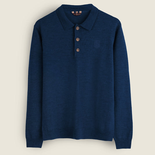 Mens Fallow Merino Long Sleeve Polo Sweater (Navy)
