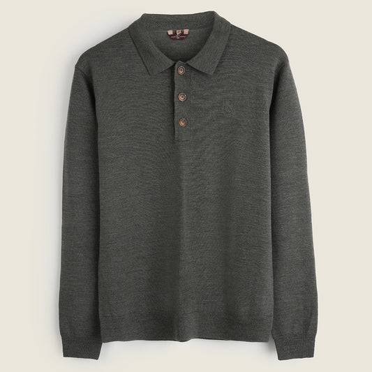 Mens Fallow Merino Long Sleeve Polo Sweater (Olive)