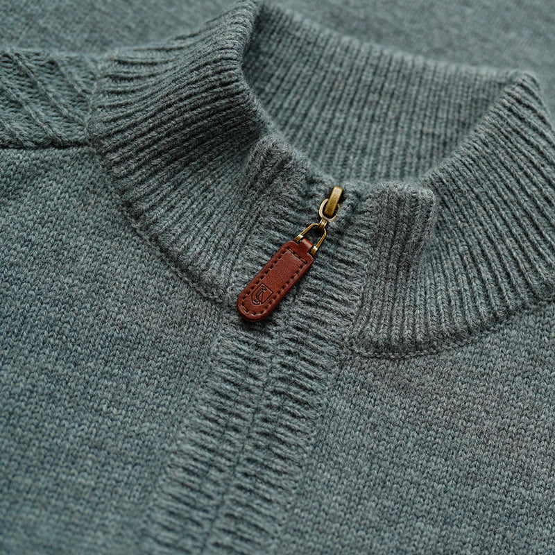 Wilde & King - Mens Wattle Zip Neck Sweater (Wood Pigeon)